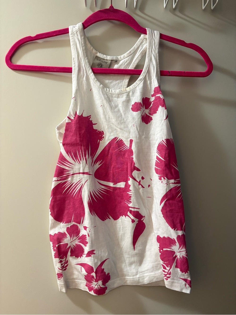 White & Pink hibiscus Tank Top